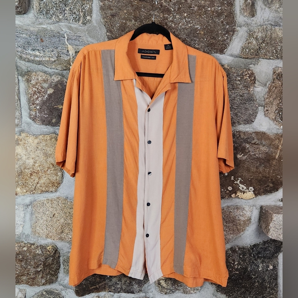 Alfani Men's Casual Shirt with Orange and Beige Stripes